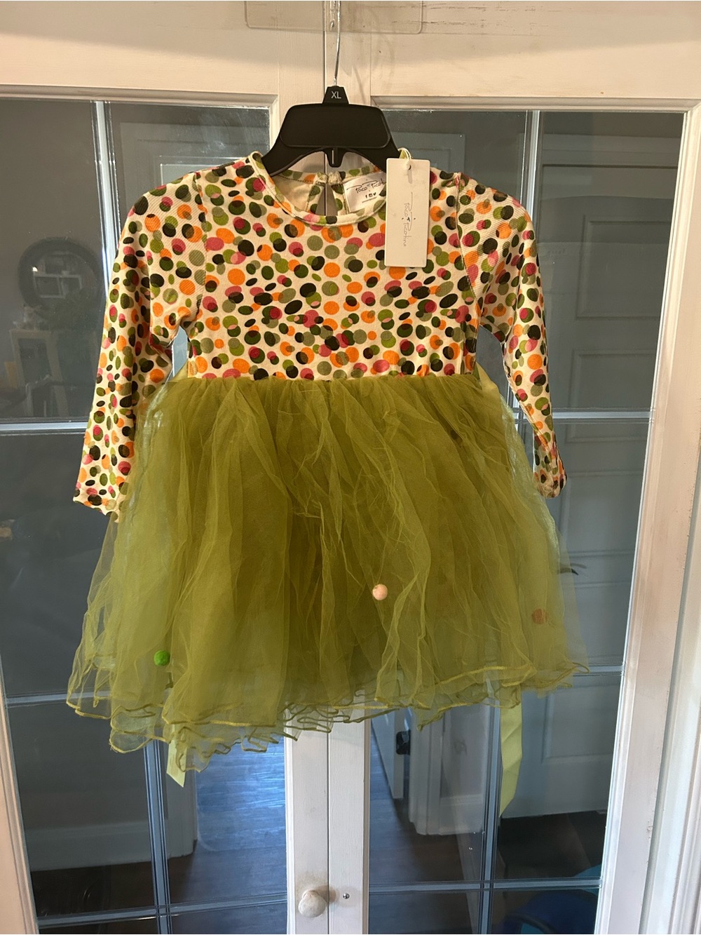 Girls Olive Green Polka Dot Tulle Dress - Kids Costume